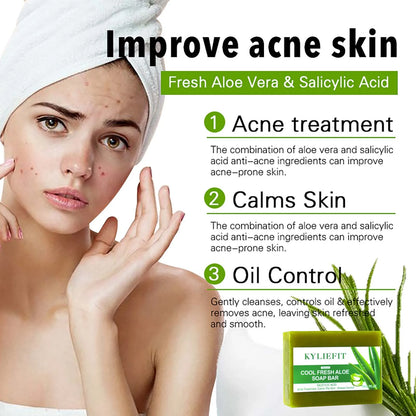 KYLIEFIT Cool Fresh Aloe Vera Soap Bar for All Skin Types, Reduce Spots, Oil Control, Deep Clean, 150g/ 7 oz