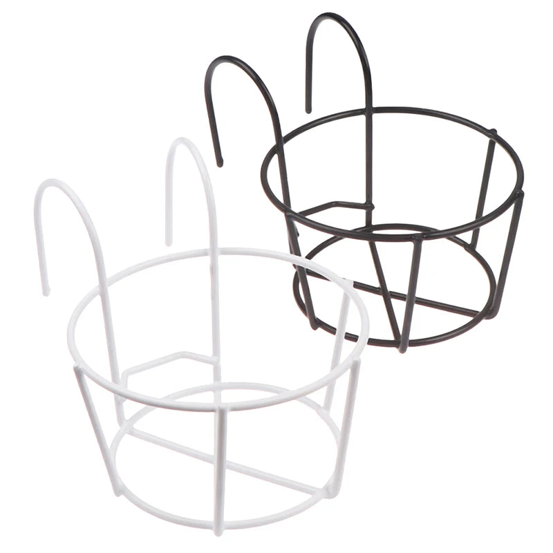 Garden Hanging Plant Iron Racks Balcony Round Flower Pot Rack Railing Fence