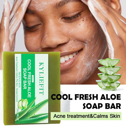 KYLIEFIT Cool Fresh Aloe Vera Soap Bar for All Skin Types, Reduce Spots, Oil Control, Deep Clean, 150g/ 7 oz
