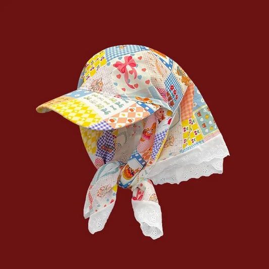 Women's Hats Spring Seaside Vacations French Sweet Cute Girls Outdoor Headscarves With Straps Baseball Caps Funny Fashion Hats