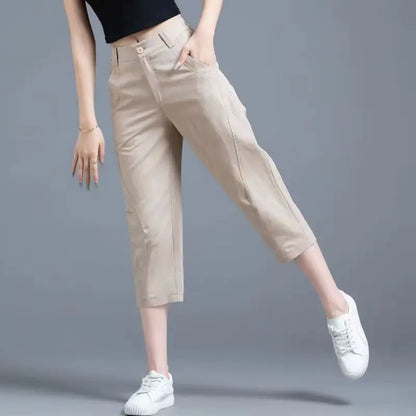 Women Clothing New Summer Simple Casual Cotton Linen Haren Capri Pants Female Solid High Waist Loose Cropped Trousers Pantalones