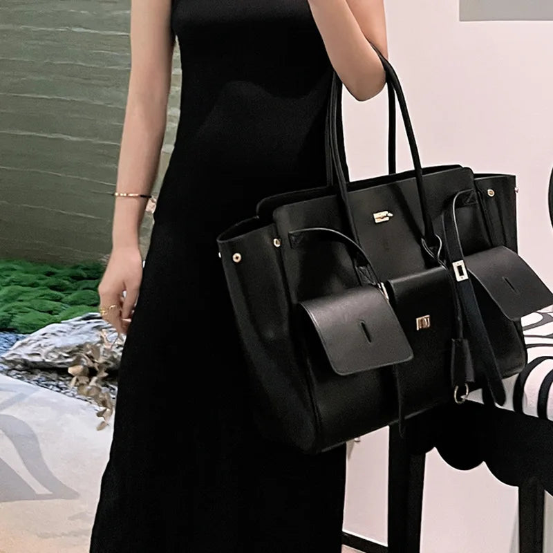 Luxury Genuine Leather Tote Bags for Women Large Capacity Travel Shoulder Bag Designer Handbags Ladies Shopping Purse