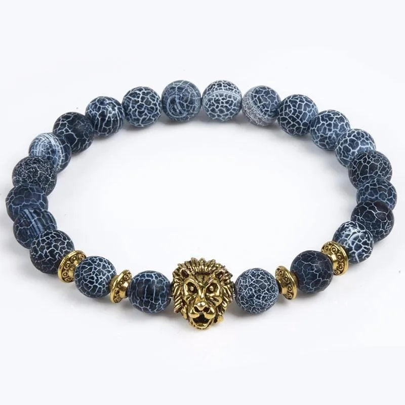 Stone Beads Bracelets For Men Women Punk Rock Lion Head Bracelet Wealth Good Luck Unisex Wristband 2024
