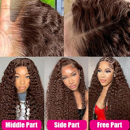 13X6 Chocolate Brown Lace Front Wig Water Wave Wet And Wavy Lace Front Wigs Human Hair Curly Glueless Pre Plucked Bleached Knots