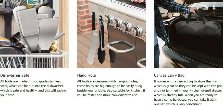 15-Piece Flat Top Grill Tool Set for Blackstone and Camping, Stainless Steel Accessory Set for Outdoor Grilling