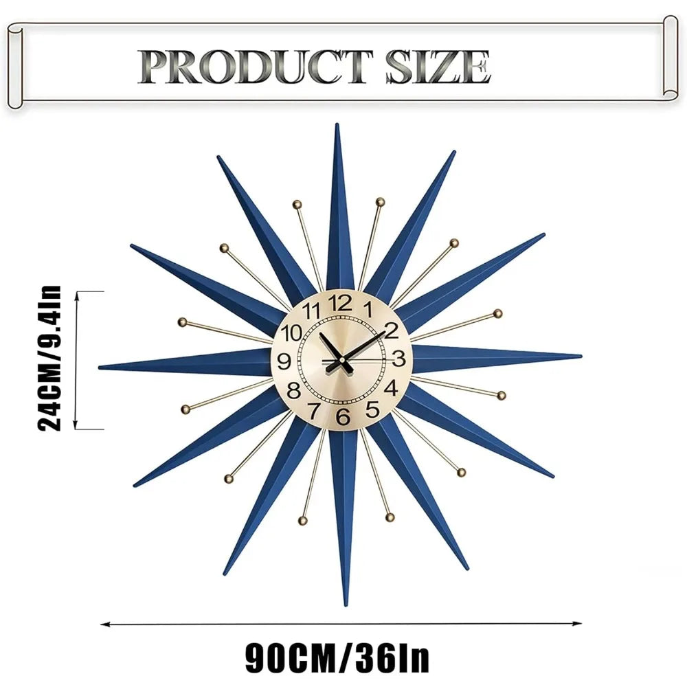 Large Wall Clock Metal Decorative, Mid Century Silent Non-Ticking Big Clocks, Modern Home Decorations for Living Room,Bedroom