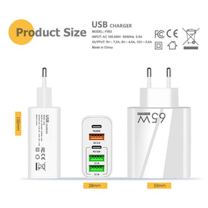 65W Charger Type C Fast Charging QC3.0 For iPhone 14 13 12 Pro Max Huawei Xiaomi Samsung POCO Tablet USB C Charger PD Adapter