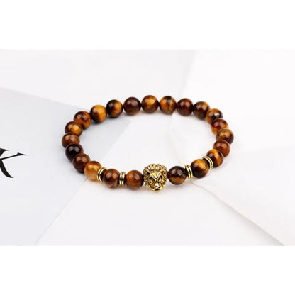 Stone Beads Bracelets For Men Women Punk Rock Lion Head Bracelet Wealth Good Luck Unisex Wristband 2024