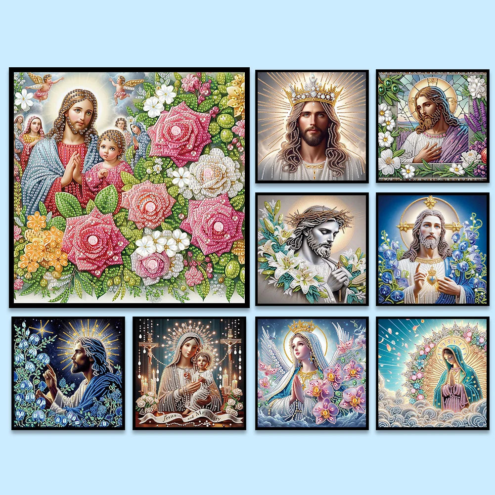 5 to Choose from 5D DIY Partial Special Shaped Drill Diamond Painting Kit Mary & Jesus Decoration
