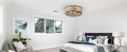 20" Flush Mount Ceiling Fan with Light & Remote Control, Drum Shade, Bladeless/Quiet Motor/Low Profile, for Kitchen Bedroom