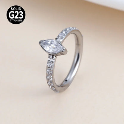 G23 Titanium CZ Pave Side With Marquise Stone Center Hinged Segment Hoop Rings Nose Ring Clicker Labret Ear Tragus Piercing