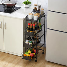 Load image into Gallery viewer, 4-Tier Metal Kitchen Slim Utility Cart Trolley Storage Shelf with Slide-Out Drawers
