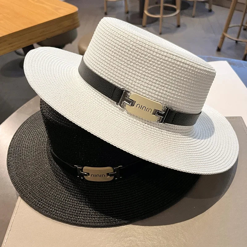 Fashion Trend Flat Top Top Hat Womens New Seaside Holiday Sunscreen Sun Hat Versatile Face Small Straw Hat Summer Hats for Women