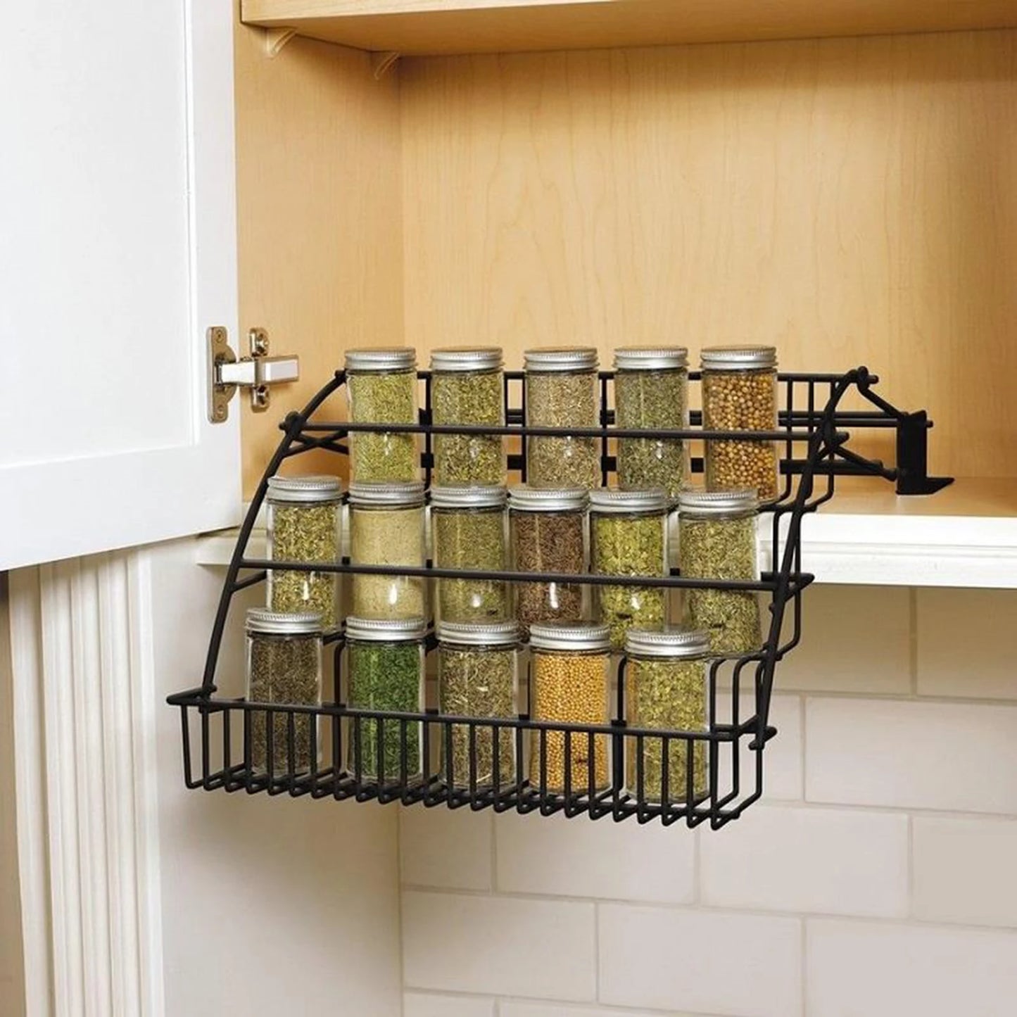 3 Tier Layer Kitchen Storage Pull Down Basket Spice Rack Cabinet Pantry Shelf Countertop Jars Rack Organizer