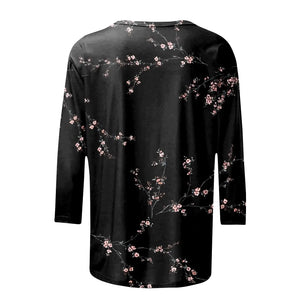 Female Clothing Delicate Fashion Shirts Floral Round Neck 3/4 Sleeves Printed Summer Women Pullover Daily Wear Vetement Femme