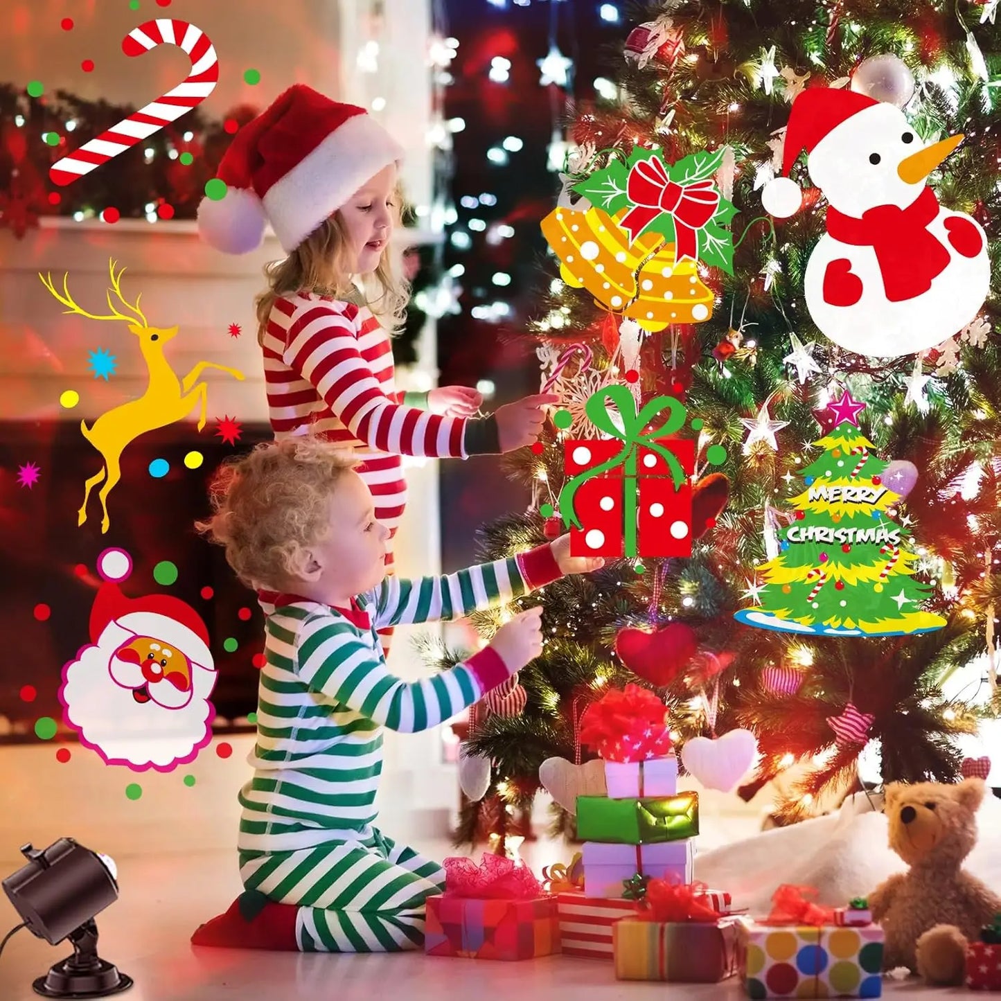 Halloween Christmas Projector Lights Outdoor 16 HD Slides, 2 in 1 Water Wave Lamp with Color Patterns, Timer & Remote for Party