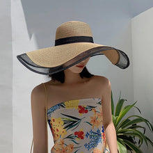 Load image into Gallery viewer, Women Sun Hat Big Eaves Waves Beach Cap Ladies Hat Big Brim Sun Visors UV Cut Bucket Panama Cap Foldable Straw Sunscreen Vintage

