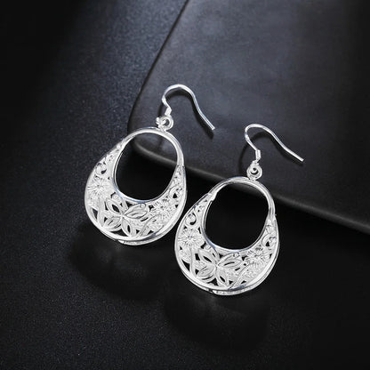 925 Sterling Silver Carved Butterfly Flower Earrings Women Fashion Jewelry Gift Ideas Wedding Beautiful Earrings