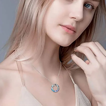 925 Sterling Silver Circle Necklace with Austrian, Jewelry for Women Teen Girls Birthday Gift Christmas Holiday Gift