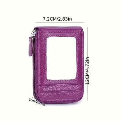 RFID Blocking Multi Card Slots Card Holder, Portable Mini Card Wallet, Mini Zipper Around Coin Purse With Clear Window