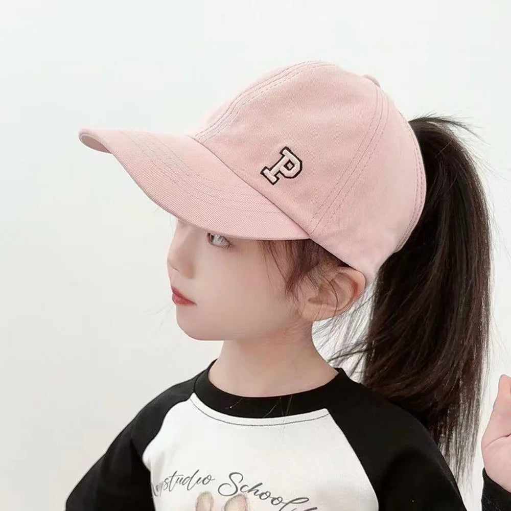 Kids Baseball Caps for Boys Girls Sun Hat Love Heart Hollow High Ponytail Caps Children Adjustable Baseball Caps for 4-12 Years
