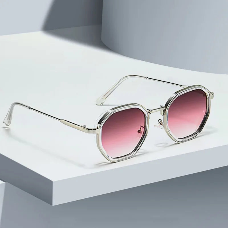 2025 New Vintage Sunglasses for Women Modern Fashionable Octagonal Glasses with Black Lenses Golden Edging Sun Glasses UV400