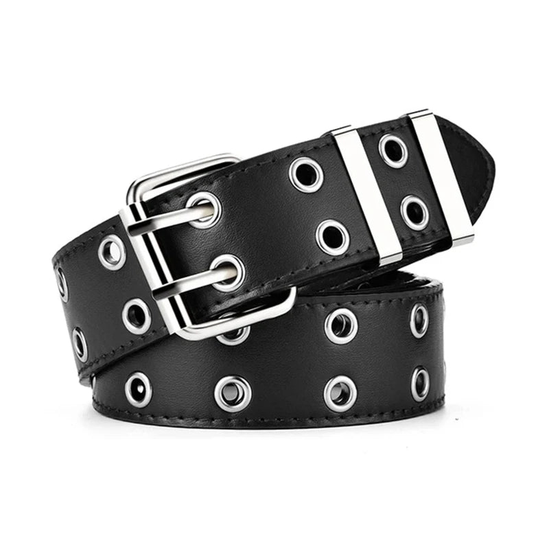 Women's Belt  Large size Double Hole Men Belt Punk Hip Hop Rock Style Subculture Y2K Belt Punch Free Belt for Men and Women