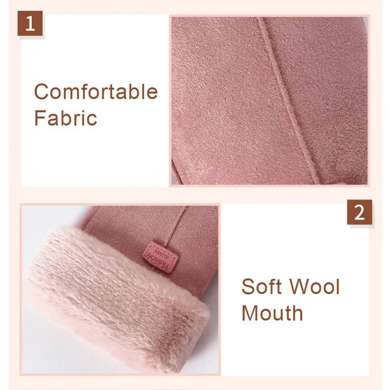 Women Winter Thick Plush Gloves Fashion Warm Suede Outdoor Guantes Lady Touchscreen Driving Gloves Sports Cycling Mittens