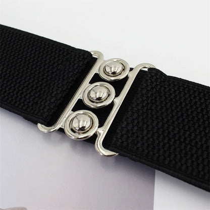 Women's Elastic Pair Buckle Belt Elastic Wide Belt Cummerbund Strap Belt Waist Decorative Waistband For Dresses Solid Color