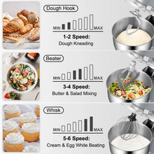 Load image into Gallery viewer, VEVOR Stand Mixer 660W Electric Dough Mixer with 6 Speeds LCD Screen Timing 5.8 Qt Stainless Steel Bowl Dough Hook Flat Beater
