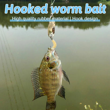 30PCS Artificial Breadworms Fishing Bait with Hooks Realistic Fake Hooked Worm Bait High Elasticity Rubber Fishing Bait