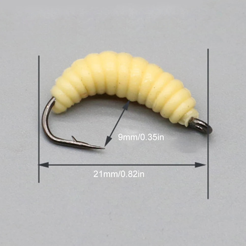 30PCS Artificial Breadworms Fishing Bait with Hooks Realistic Fake Hooked Worm Bait High Elasticity Rubber Fishing Bait