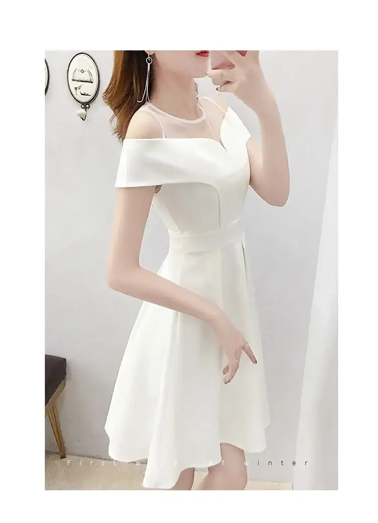 Women's Clothing White Off-Shoulder Dress New Summer Elegant Simple Style Slim Fit A-Line Midi Dress Fresh Chic Casual Fashion