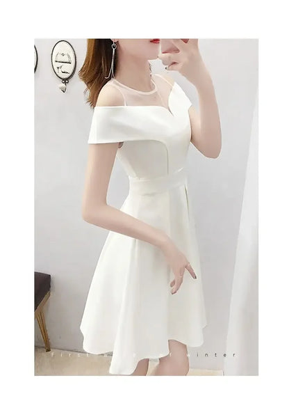 Women's Clothing White Off-Shoulder Dress New Summer Elegant Simple Style Slim Fit A-Line Midi Dress Fresh Chic Casual Fashion