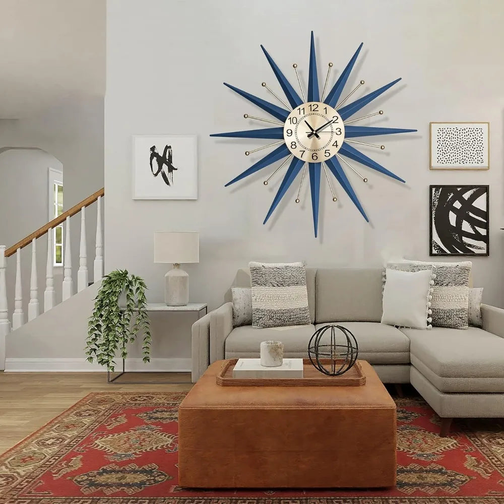 Large Wall Clock Metal Decorative, Mid Century Silent Non-Ticking Big Clocks, Modern Home Decorations for Living Room,Bedroom
