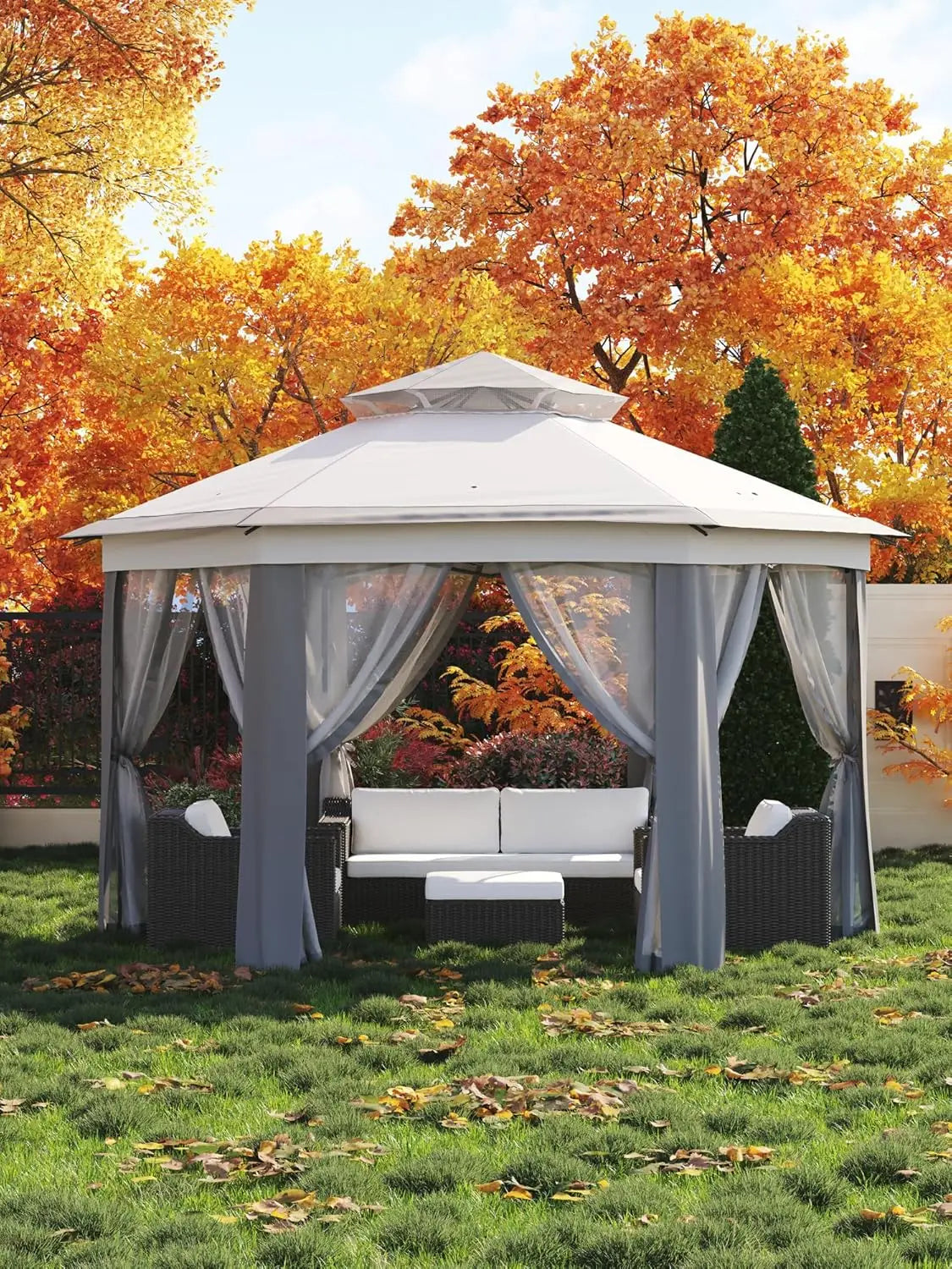 Pop Up Gazebo 13x13ft Hexagonal Canopy Shelter Instant Patio Tent with Mesh Netting Steel Frame for Outdoor Backyard Garden