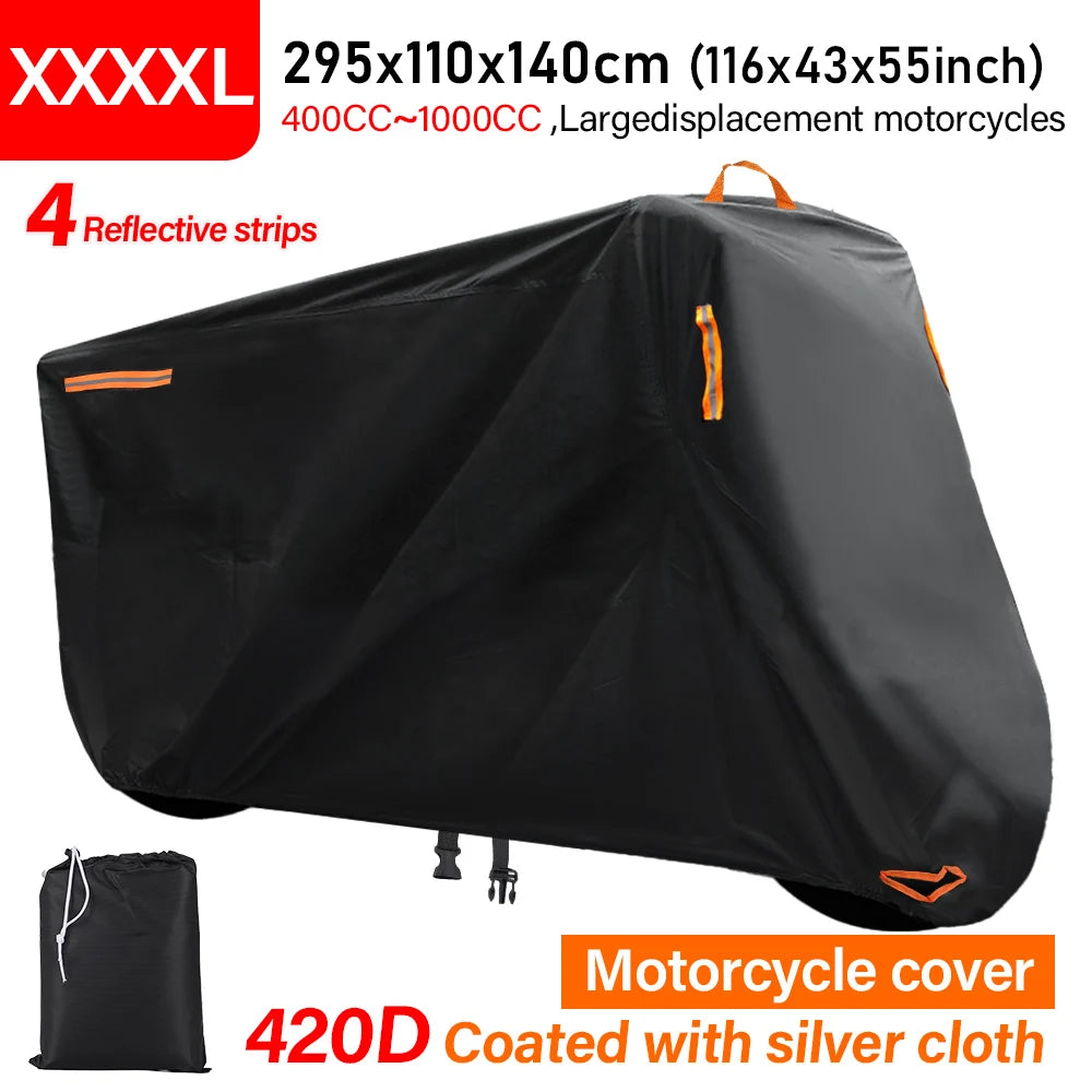 Motorcycle Waterproof Cover 420D UniversalOutdoor Protection Motorbike Rain Cover Sunshade Dustproof Uv Protective Thick Oxford