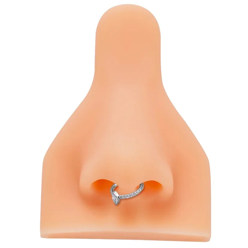 G23 Titanium CZ Pave Side With Marquise Stone Center Hinged Segment Hoop Rings Nose Ring Clicker Labret Ear Tragus Piercing