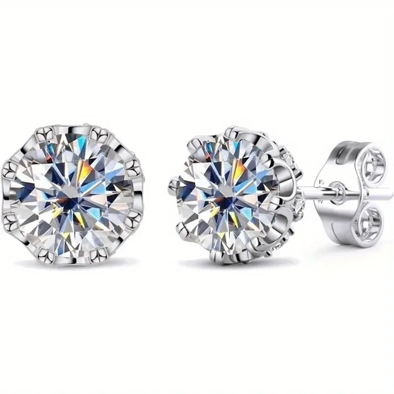 18K White Gold Plated Brilliant Cut Cubic Zirconia Stud Earrings Unisex 8 Prong 8 Zirconia Sterling Silver Posts Hypoallergenic