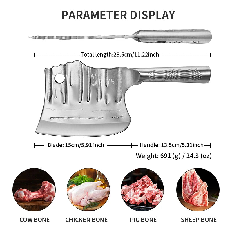 1Pc Heavy Duty Butcher's Axe, Chopping Knife, Stainless Steel Thickened Blade and Ergonomic Handle, Chinese Kitchen Axe