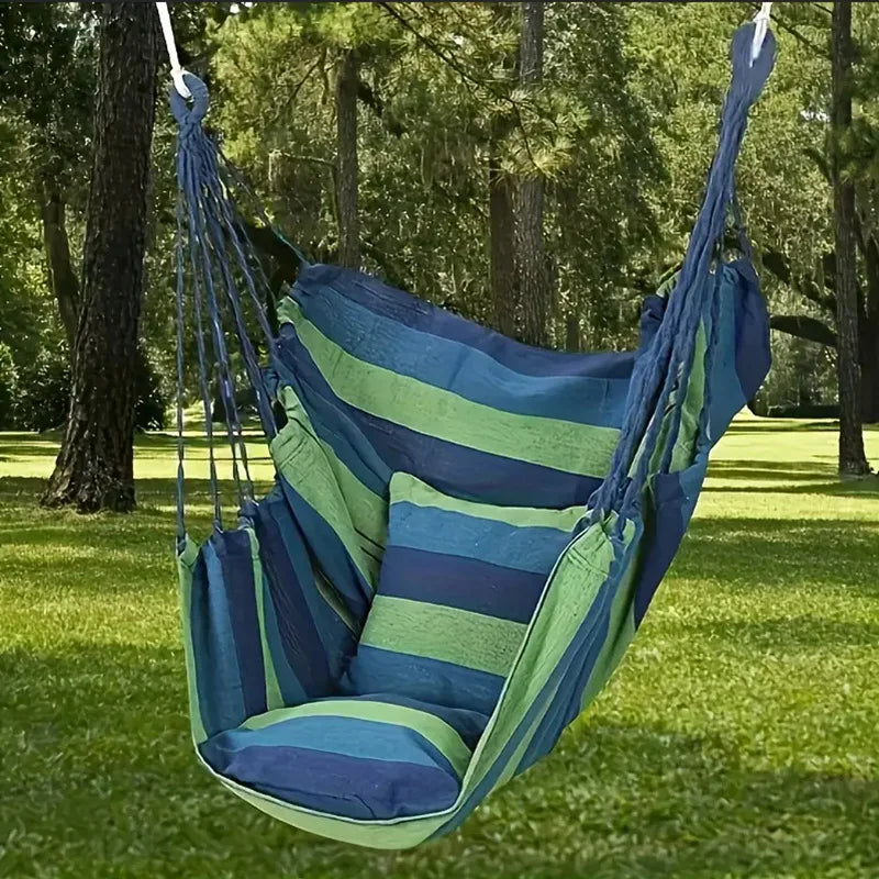 Camping Hammock Portable Hammock with 2 Pcs Cushion 2 Tie Straps Colorful Stripe Cloth Hammock for Indoor Outdoor Tumbona Jardin