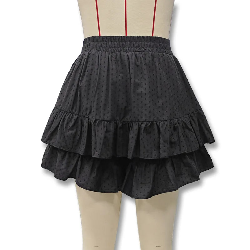 The new women's clothing in summer is a solid color high-waisted lace design sexy cake skirt skirt