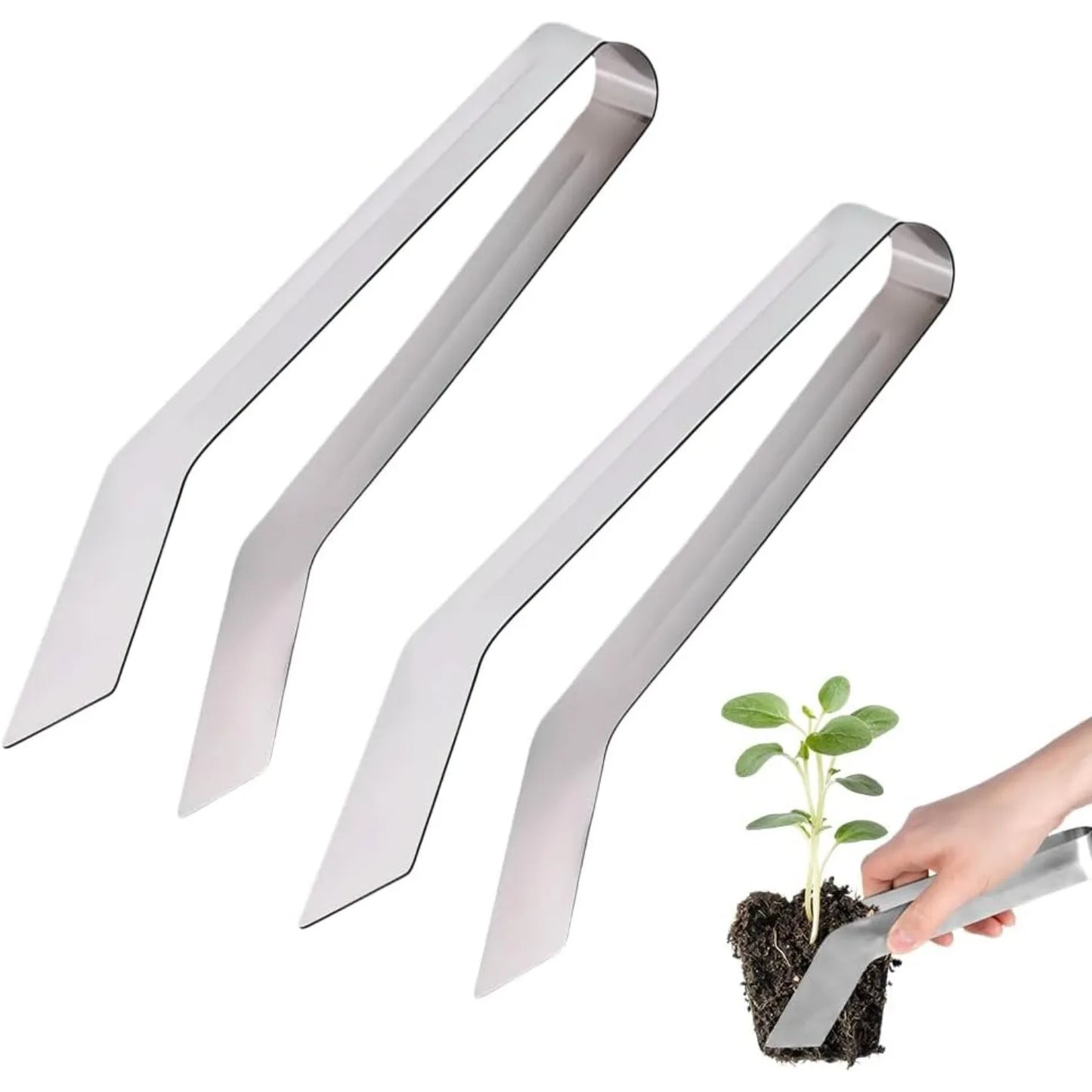 Seedling Transplant Tongs, Stainless Steel Seedling Remove Transplanting Pliers,   Reducing Root Damage (2PCS, Medium)