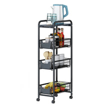 Load image into Gallery viewer, 4-Tier Metal Kitchen Slim Utility Cart Trolley Storage Shelf with Slide-Out Drawers
