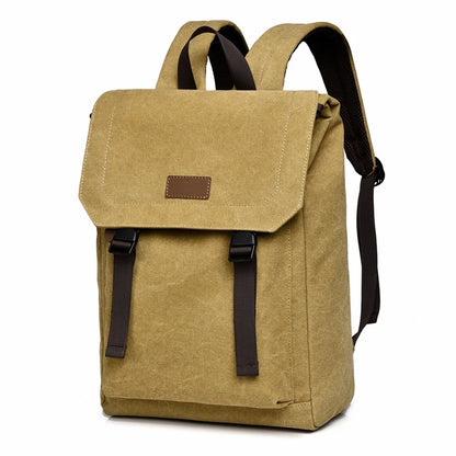 Mens Canvas Backpack Retro Style Large Capacity Bag with Buckle Straps