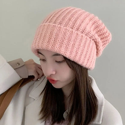Winter Warm Hats for Women Casual Stacking Knitted Bonnet Caps Men Hats Simple Solid Color Hip Hop Unisex Female Beanies