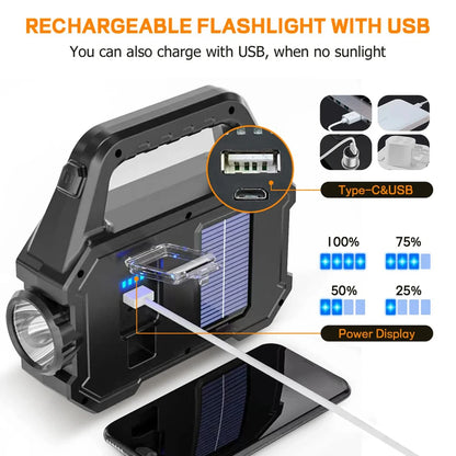 New Flashlight USB Charge  Torch 6 Gear COB/ Torch Light Portable Powerful Lantern Solar Light  Camping Hiking