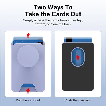 Magnetic Phone Grip Stand Holder with Card Wallet For iPhone 12+ Series Collapsible Phone Grip Holds 2-3 cards Magnetic Wallet