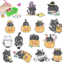 Load image into Gallery viewer, Halloween Diamond Painting Kit For Kids Adult Beginners Cartoon Witch Ghost Pumpkin Cat Halloween Gem Stickers DIY Craft
