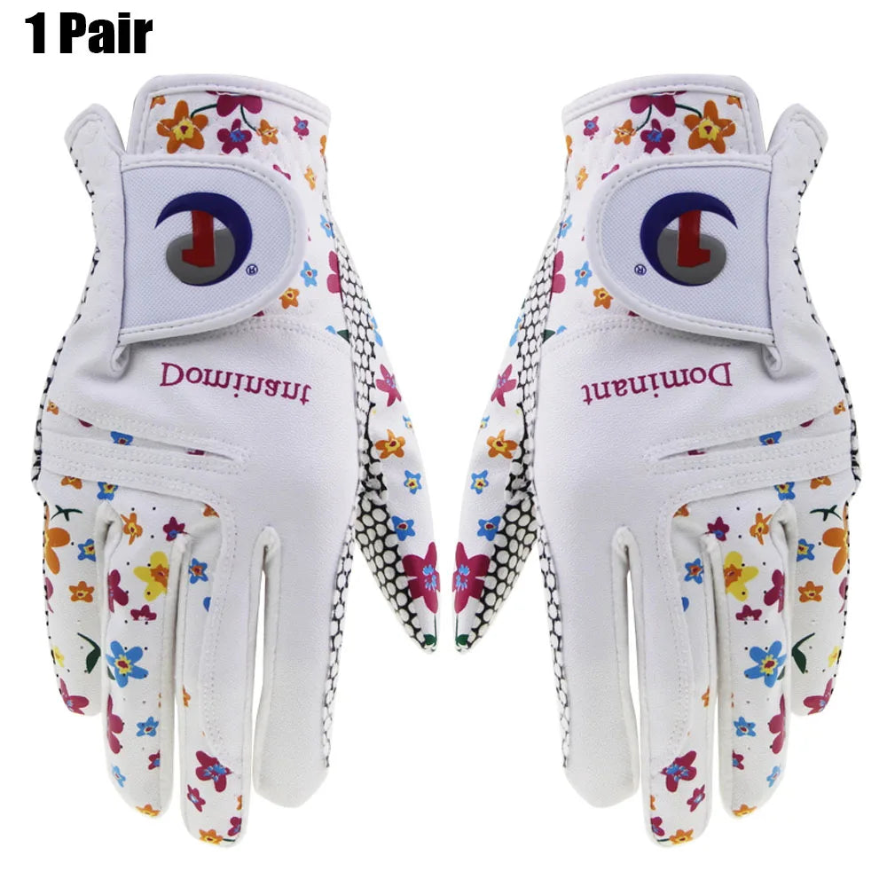 1Pair Golf Gloves for Women PU Leather Soft Fit Sport Grip Durable Gloves Anti-skid Breathable Sports Gloves